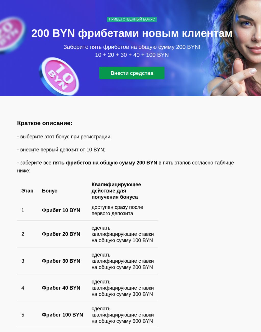 Приветственный бонус Марафонбет — 200 BYN фрибетами в пять этапов